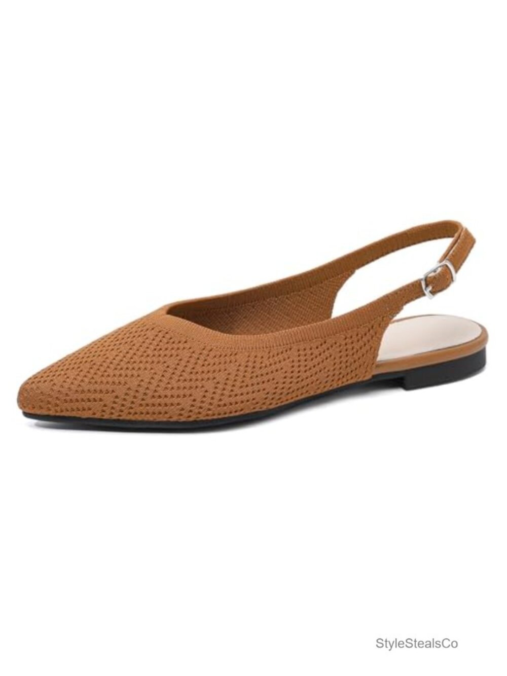 Women's Knit Slingback Flats Pointed Toe Adjustable Buckle Comfortable Slip On